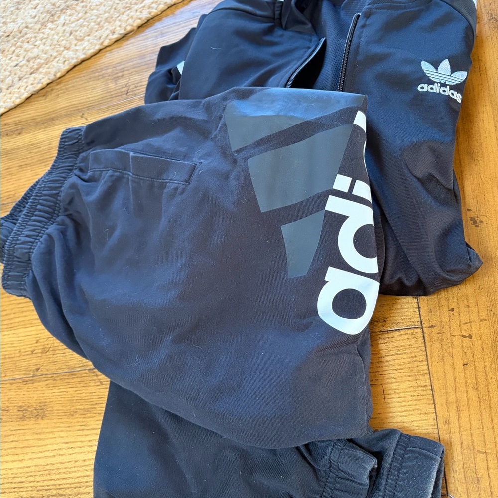 Adidas track suit set two 2 pcs zip jacket & pants medium unisex black white - Picture 3 of 13